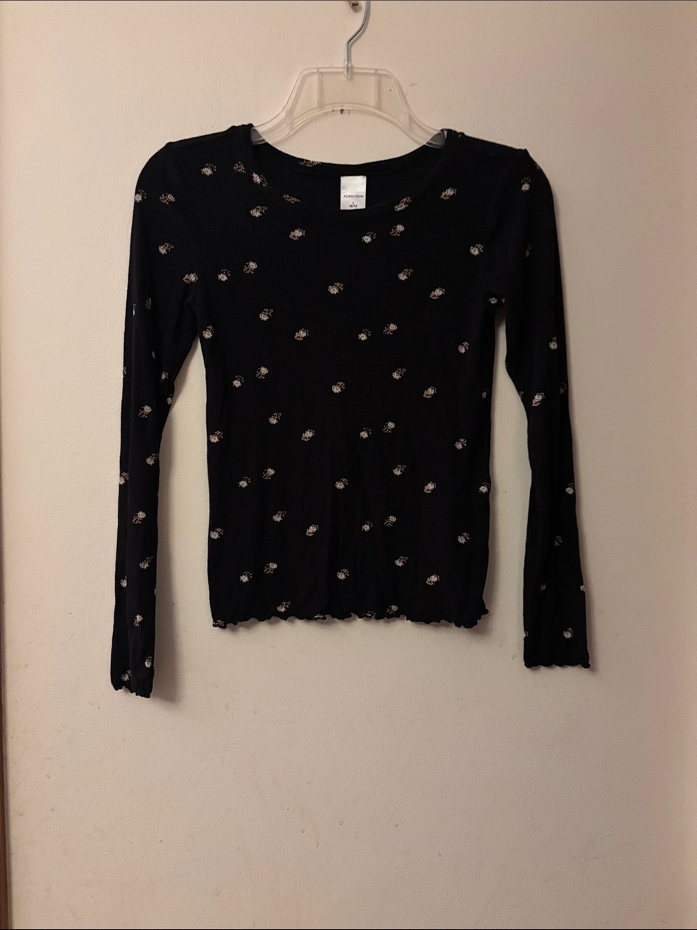Nordstrom Black Long-Sleeve Floral Ribbed Tee